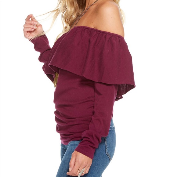 Chaser Ruffle Off Shoulder Tee - Picture 2 of 8